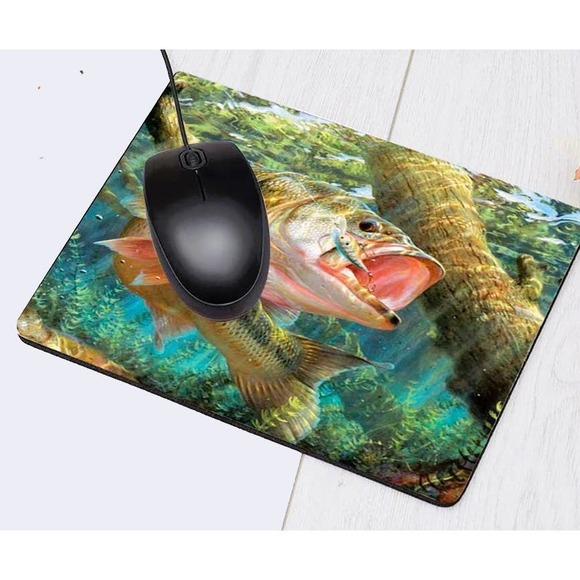 Fish Rectangle Computer Mousepad Bass Fish Jumping Hook Mouse Pad Mat - Picture 2 of 4